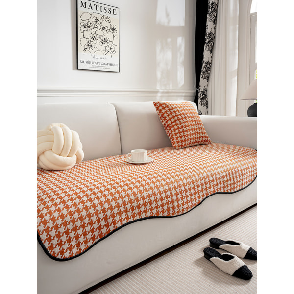 Qianniao Grid Sofa Cushion Halkfri Advanced Sense Sittdyna Orange grid 90*120