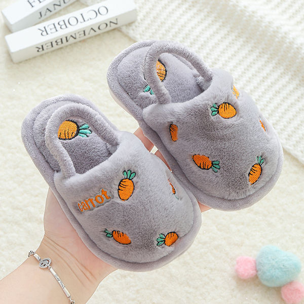 kidcotton tofflor inomhus hushåll anti slip jordgubbar tecknad Length inside15.5cm 24-25#grey