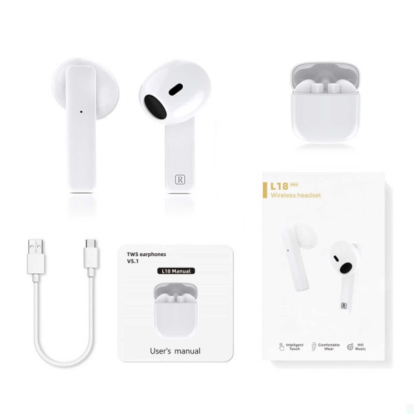 E7S Bluetooth hörlurar Mini TWS True Wireless 5.0 Bluetooth white L18 PRO