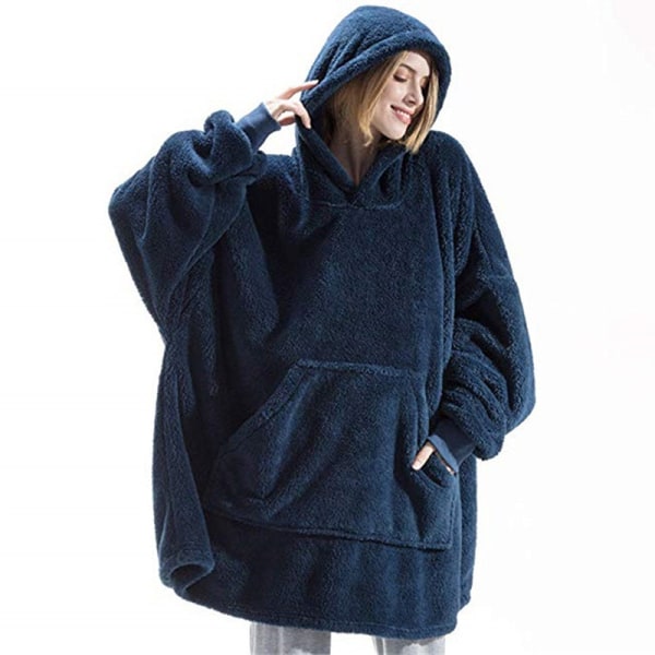 hemkläder par Bekväm lös dubbelsidig plysch hoodie navy One size