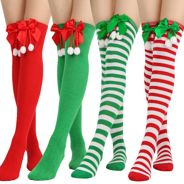Nya rosett julstrumpor knälånga strumpor semester randiga strumpor grey 3pcs