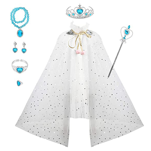 Ice and Snow Crown Magic Stick Halsband höljd Princess Set white One size shawl defaults to 80cm