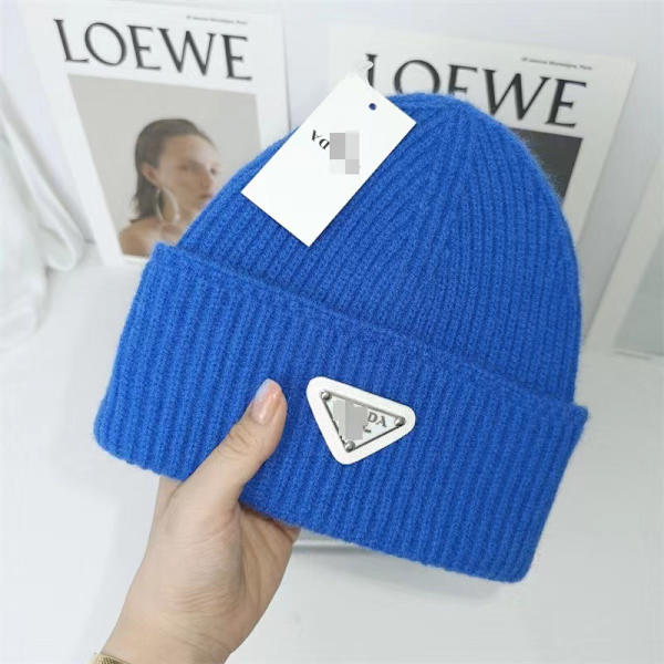Stickad mössa Höst Vinter Varm mössa blue prada One size