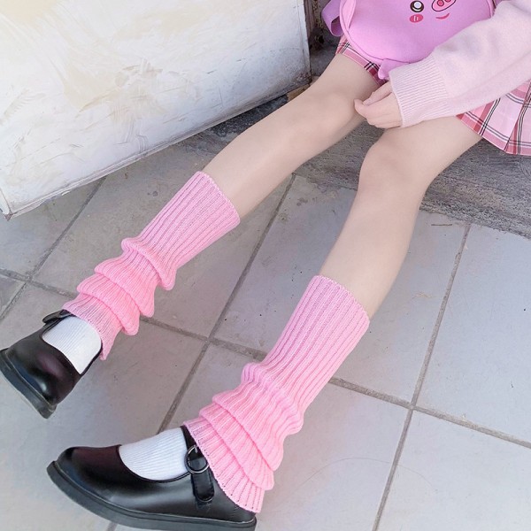 Nya sockärmar stickade JK tjejer kalv luggstrumpor Lolita strumpor pink One size fits all