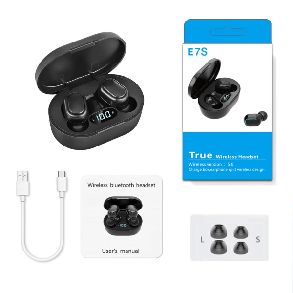 E7S Bluetooth hörlurar Mini TWS True Wireless 5.0 Bluetooth black E7S