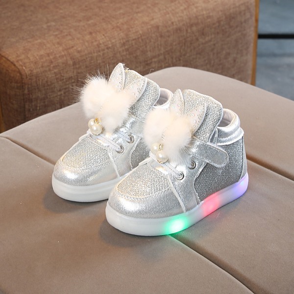 Vår och höst barnskor LED-lampor kid Luminous Shoes silvery 22#