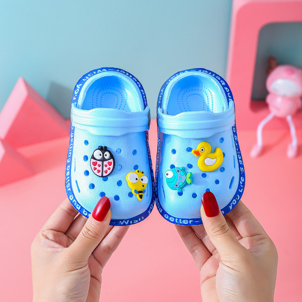 Baby Walking Cartoon Baotou Hole Shoes Soft Sole Beach Length inside17.5cm 29#sky blue