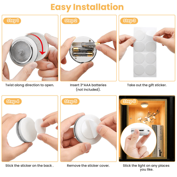6st RGB LED underskåpsbelysning Dimbar Puck Closet Remote Colorful