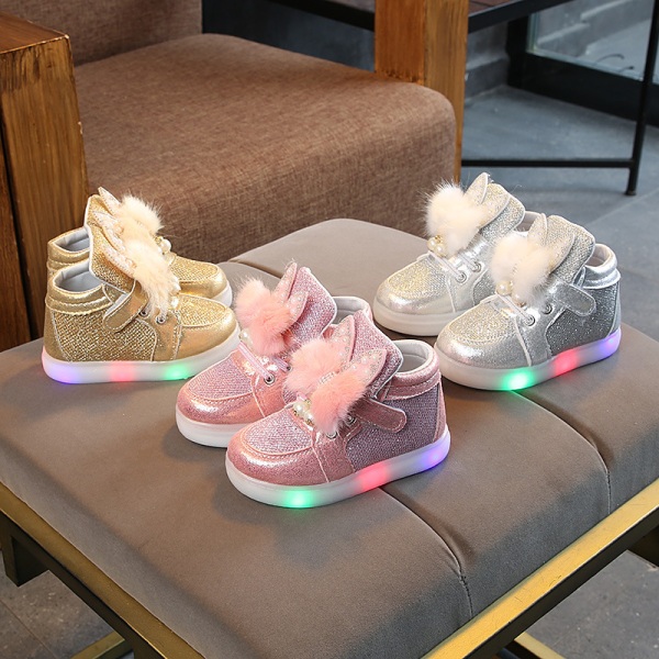 Vår och höst barnskor LED-lampor kid Luminous Shoes pink 24#