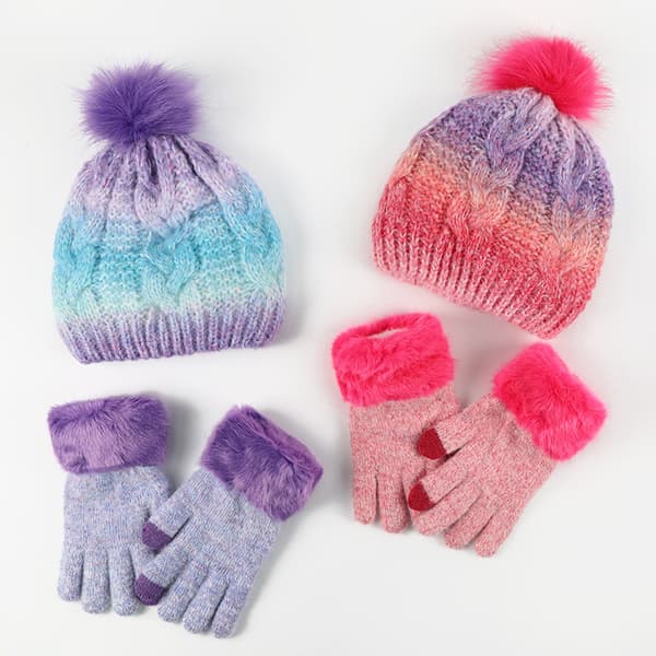 Vinter Barn Mössa Glove2Piece Set Varm Touch Screen Stickning pale Fantasy