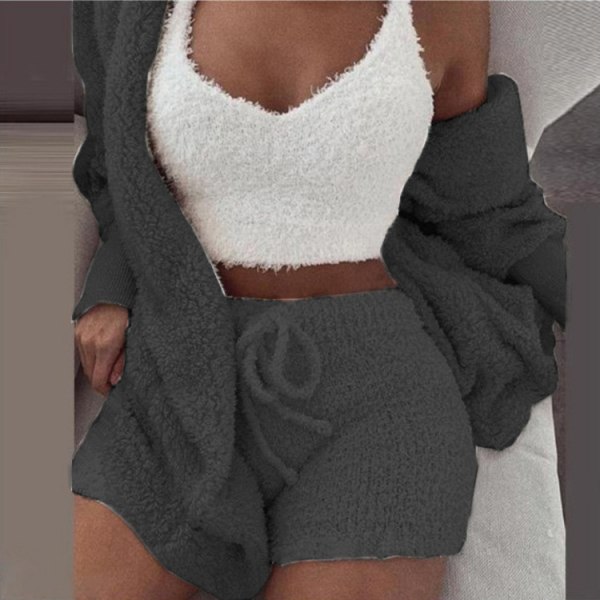 Vinter varm pyjamas exponerad navel långärmad väst shorts set deep grey S