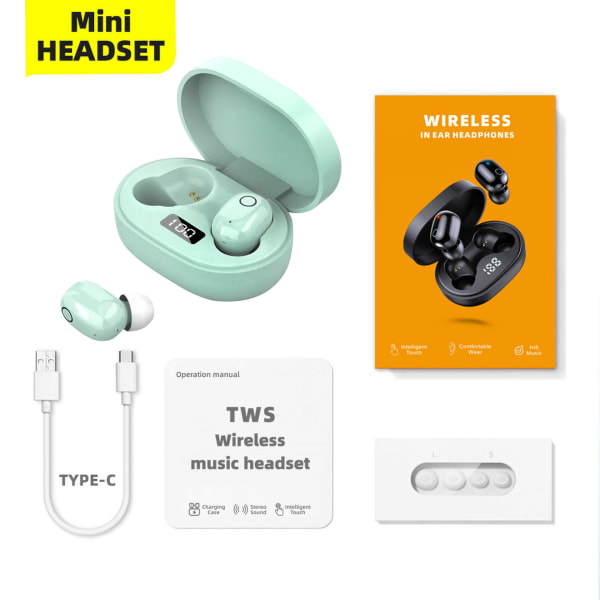 E7S Bluetooth hörlurar Mini TWS True Wireless 5.0 Bluetooth green E6 PRO