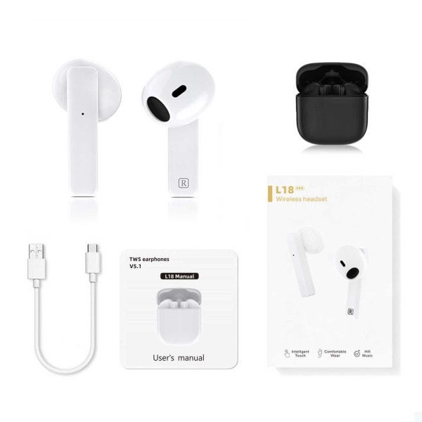 Mini TWS True Wireless 5.0 Bluetooth In Ear Macaron A7S öronproppar black L18 PRO