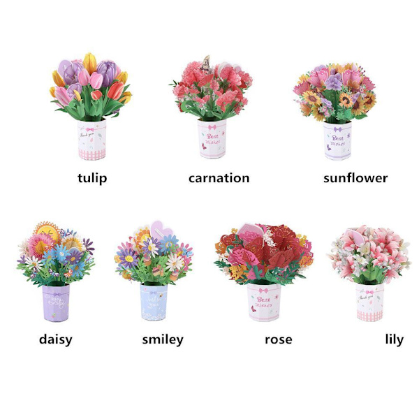 3D pop-up bukett för evigt papper blommor födelsedag gratulationskort LILY