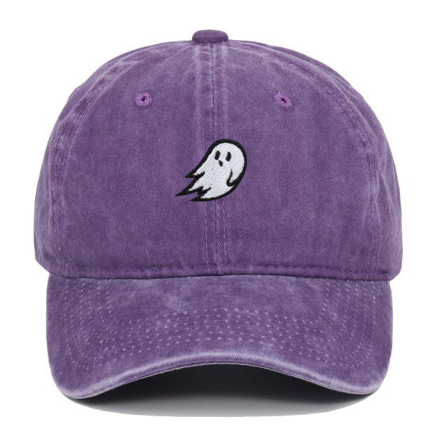 Ghost-broderad denimtvättad cap Purple