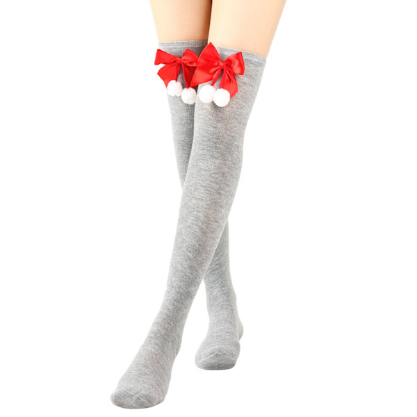 Nya rosett julstrumpor knälånga strumpor semester randiga strumpor grey 3pcs