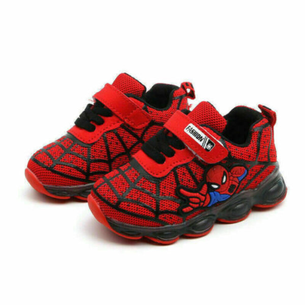 Spiderman LED Trainers Skor Blinkande Light Up Sneakers Barn Red EU22