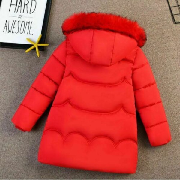 Flickor Vinter Varm Hooded Coat Vadderad Tjock Parka Cotton Jacka Red 130cm