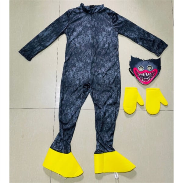 kid Cosplay kostym Huggy Wuggy Poppy Playtime Jumpsuit Set Black S