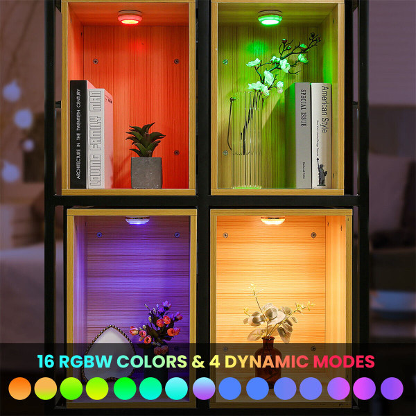 6st RGB LED underskåpsbelysning Dimbar Puck Closet Remote Colorful