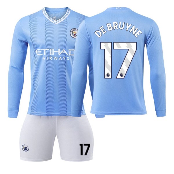 24 Manchester City hemmabarn långärmade fotbollströjor 150-155cm#No.17 28#No socks