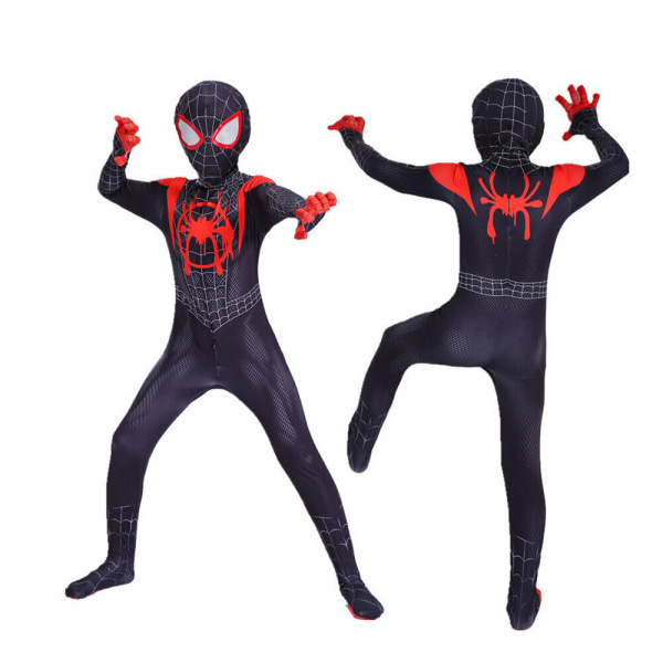 Kids Miles Morales kostym Spiderman Cosplay Jumpsuit 130 cm