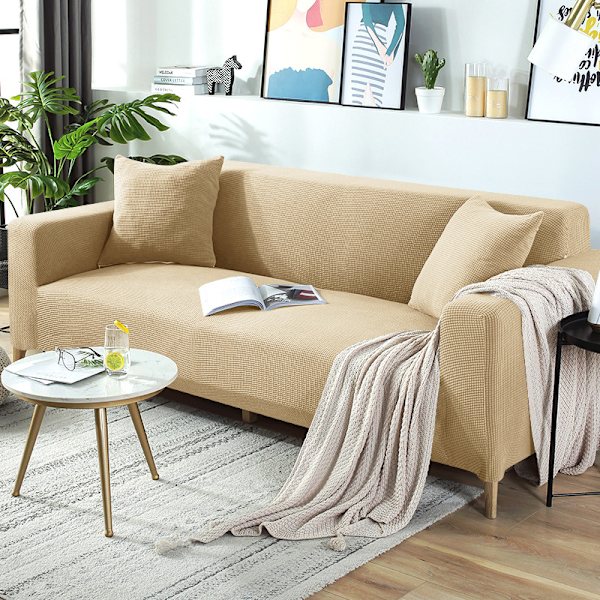 Elastiskt heltäckande sofffodral i cover universal Khaki color Double seats 140-185cm