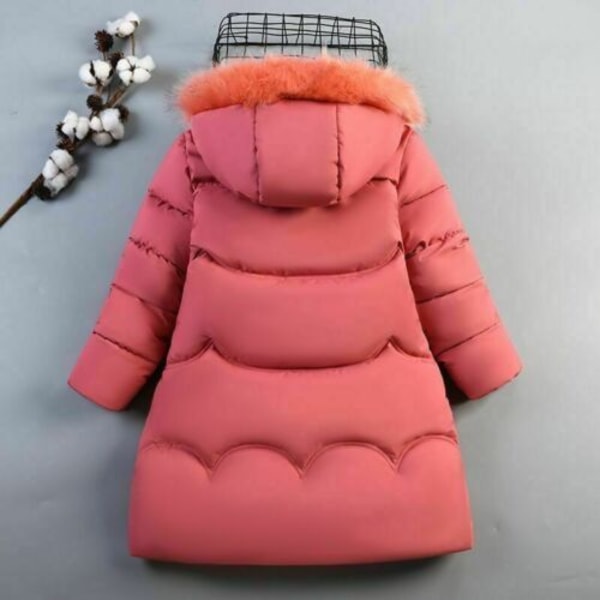 Flickor Vinter Varm Hooded Coat Vadderad Tjock Parka Cotton Jacka Watermelon Red 120cm