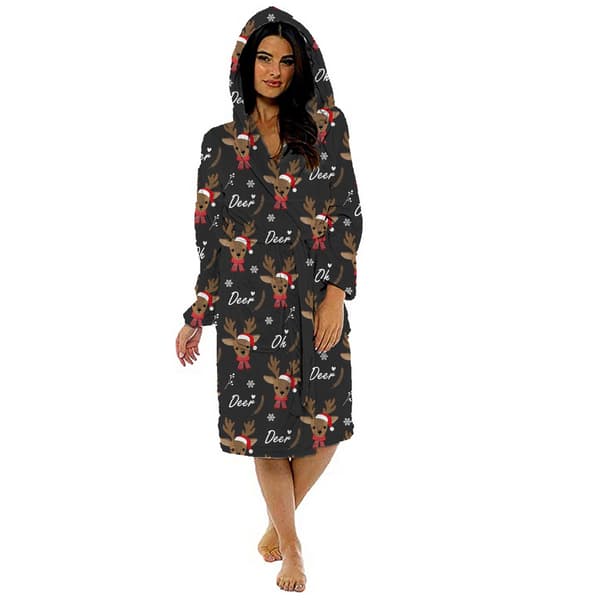 Printed dam lång badrock pyjamas med bälte black 2XL