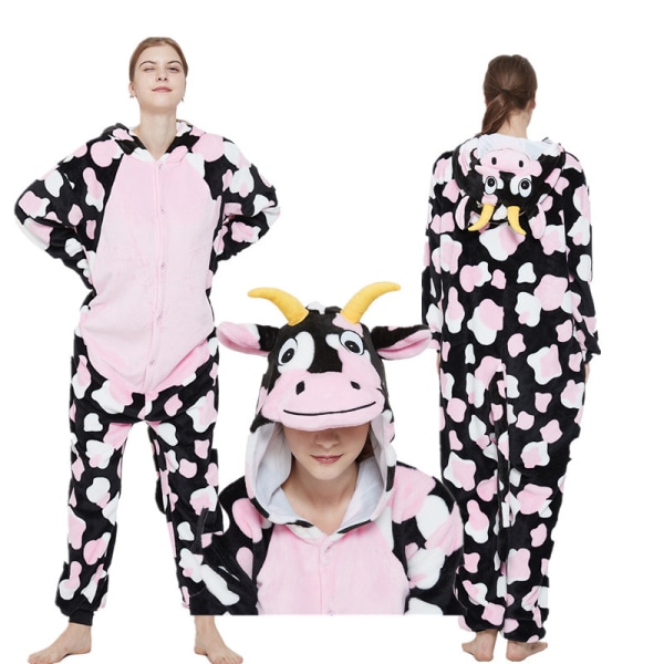 Söt tecknad anime djur pyjamas pyjamas för män och kvinnor Pink Cow 110#