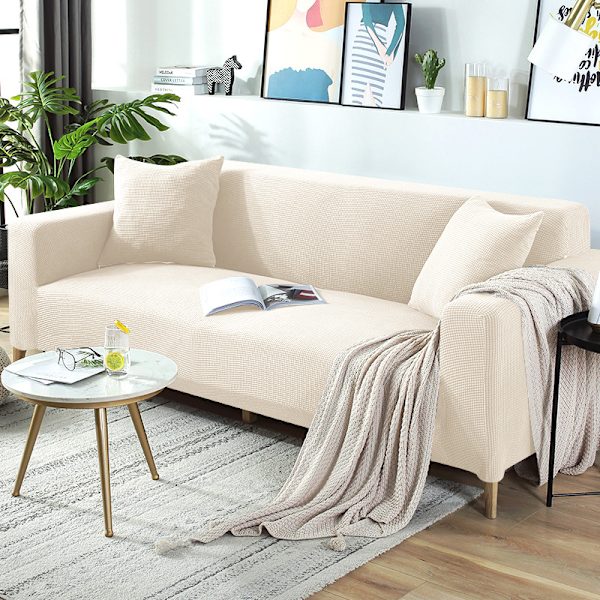 Elastiskt heltäckande sofffodral i cover universal Beige Four seats 235-300cm