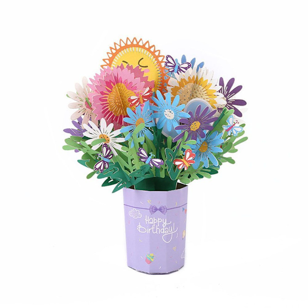 3D pop-up bukett för evigt papper blommor födelsedag gratulationskort DAISY