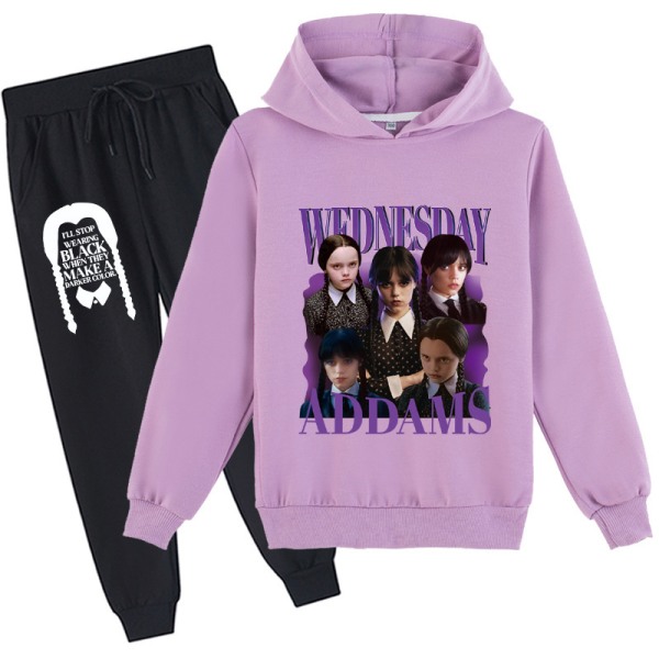 Onsdag Addams printed byxor med hoodie för barn I 100cm
