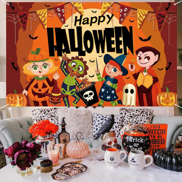 Halloween Banner Pumpa Bat Banner Blod Hand Bakgrund Tyg Style a59 Width 180 * Height 110cm
