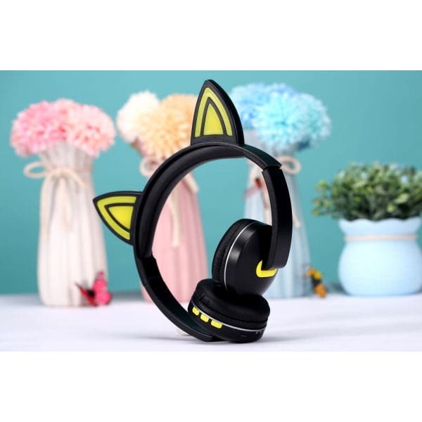 Kattöron trådlös hörlur Bluetooth headset headset universal black yellow Cat ears luminescence