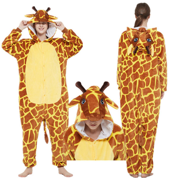 Söt tecknad anime djur pyjamas pyjamas för män och kvinnor Yellow Giraffe M