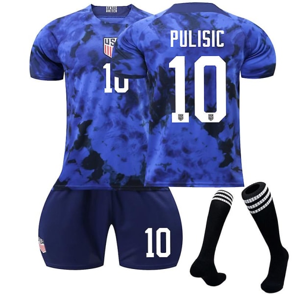 22-23 Qatar World Cup America Home Jersey Fotbollsträningsdräkt PULLISIC 10 Kids 22(120-130CM)