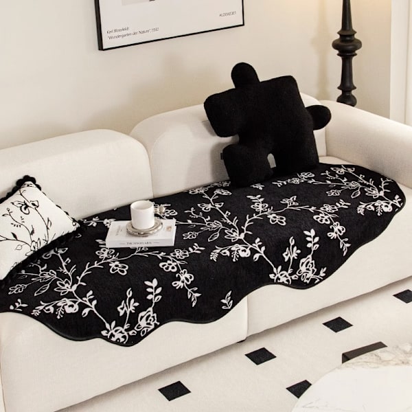 soffdyna enkelt vardagsrum Chenille antisladd sittdyna Flower season black 90*180