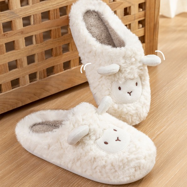 Bomulls tofflor Kvinnor vinter inomhus hem par väska klack inomhus cream 38-39