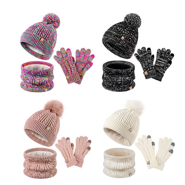 kid päls boll hatt scarf handskar 3 piece set vinter plysch varm sticka rainbow a set
