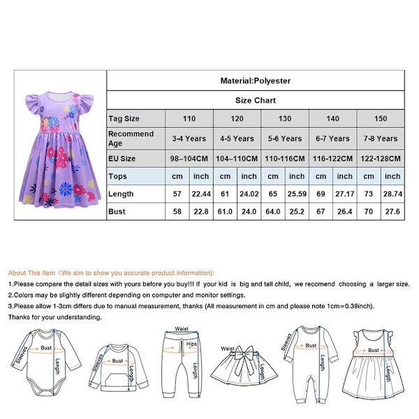 Encanto Mirabel Cosplay Kostym Klänning Peruk Väska Glasögon Outfit 140 cm