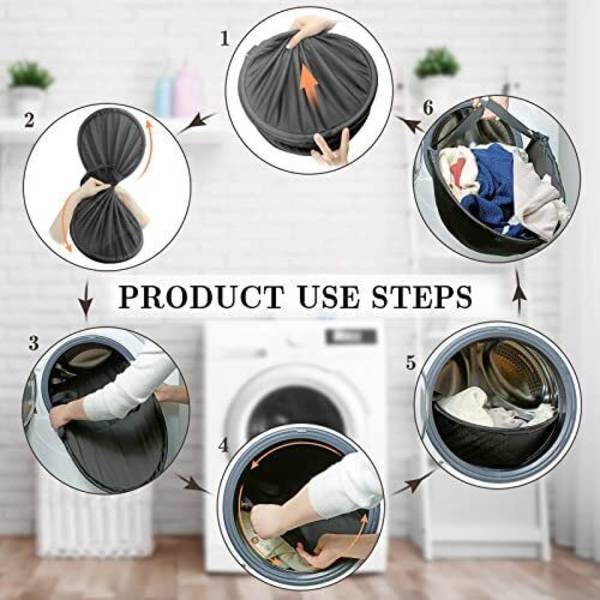 Tvätthammarkorg Bärbar hopfällbar klädförvaringskorg Black mesh fabric 26 inches