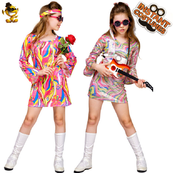 Cosplay flickor retro Hippie kostymer disco scenframträdande M