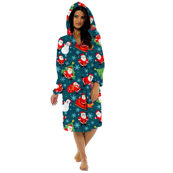 Printed dam lång badrock pyjamas med bälte green 2XL