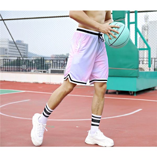Pink sports shorts for men, running, fitness, fast drying, casual, five point loose fit, training, plus size beach basketball pants XL