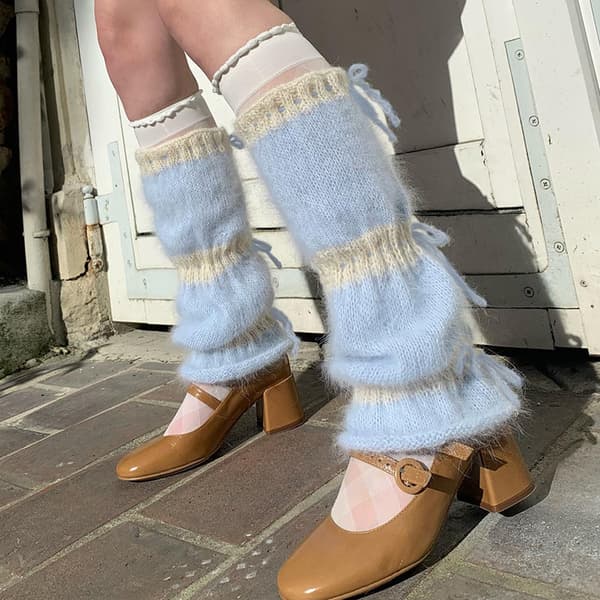 Bowknot Höst Vinter Stacked Socks Thermal Hög Sock blue One size fits all