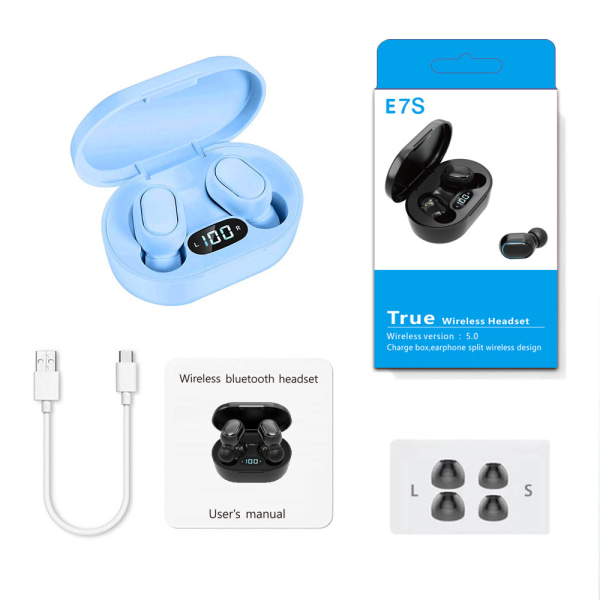 Mini TWS True Wireless 5.0 Bluetooth In Ear Macaron A7S öronproppar blue E7S