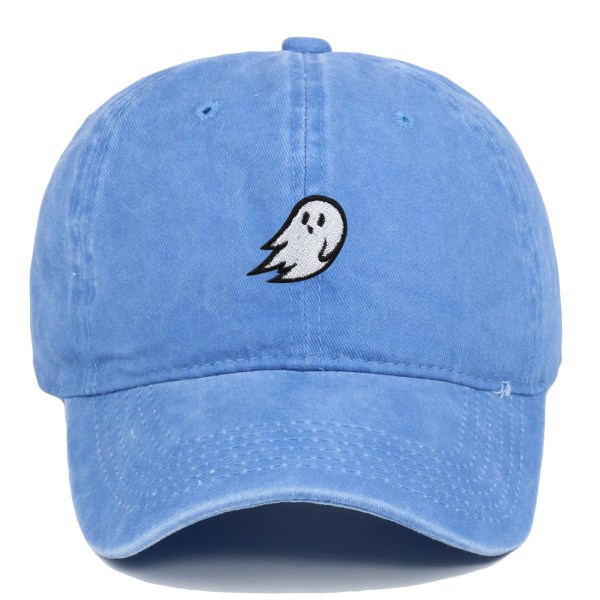 Ghost-broderad denimtvättad cap Blue2