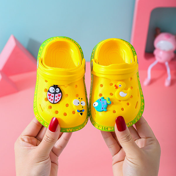 Baby Walking Cartoon Baotou Hole Shoes Soft Sole Beach Length inside14.5cm 23#yellow