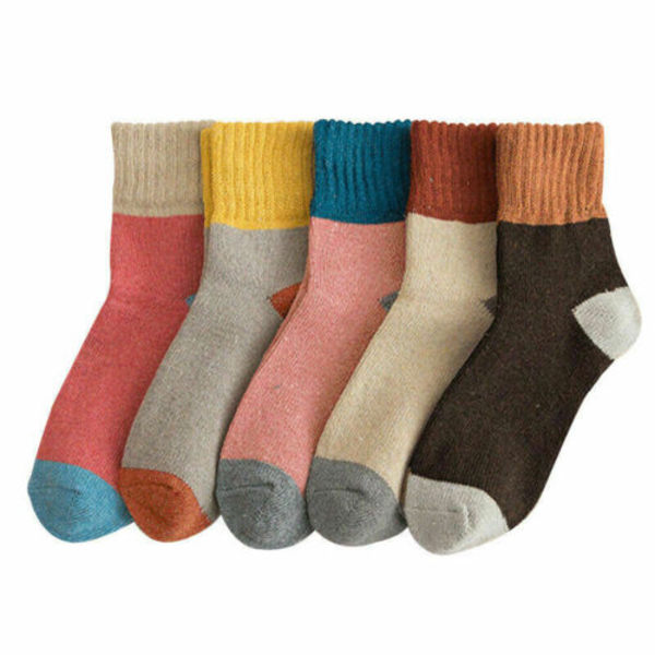 5 Par Dam Tjocka strumpor Ull Thermal Varmstickning Nordic B